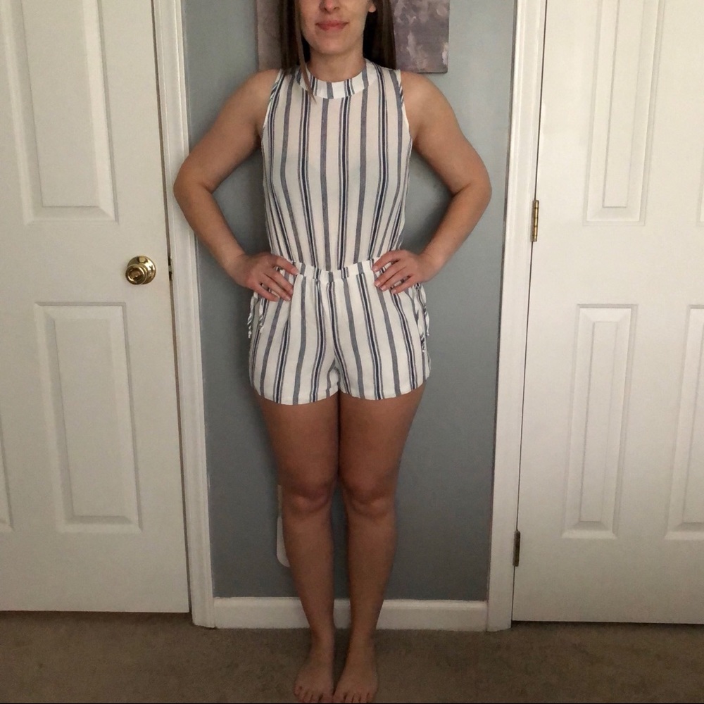 NWT Navy and white striped sleeveless romper